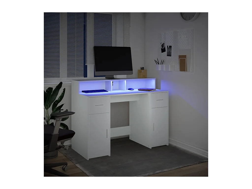 Bureau met LED-verlichting 120x55x91 cm bewerkt hout wit