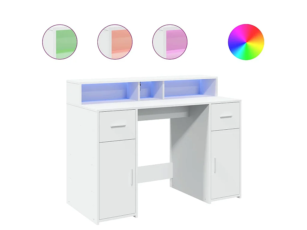 Scrivania con Luci LED Bianca 120x55x91 cm in Truciolato