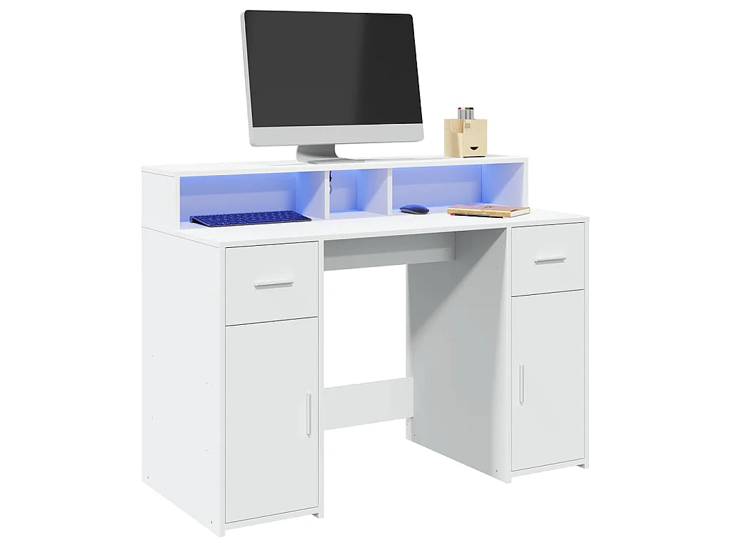Scrivania con Luci LED Bianca 120x55x91 cm in Truciolato