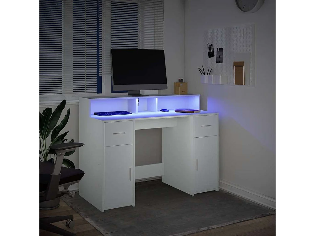 Scrivania con Luci LED Bianca 120x55x91 cm in Truciolato