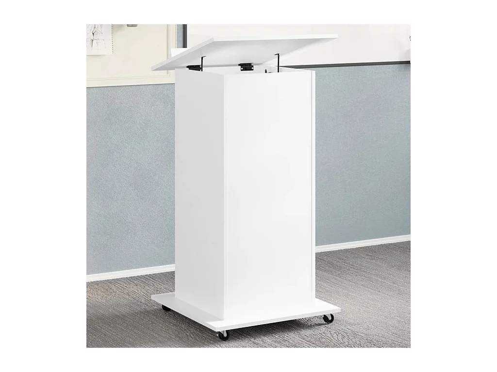 Pupitre et roues et tiroir blanc 55x55x107 cm bois d'ingénierie