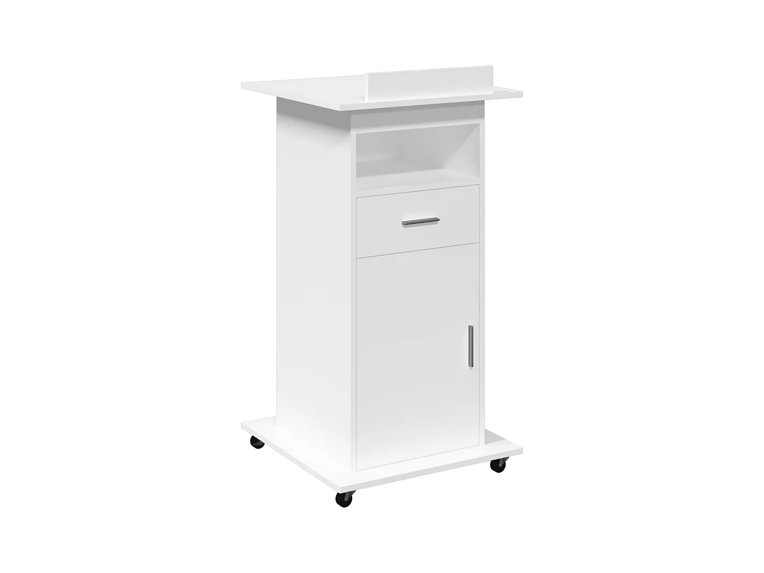 Pupitre et roues et tiroir blanc 55x55x107 cm bois d'ingénierie