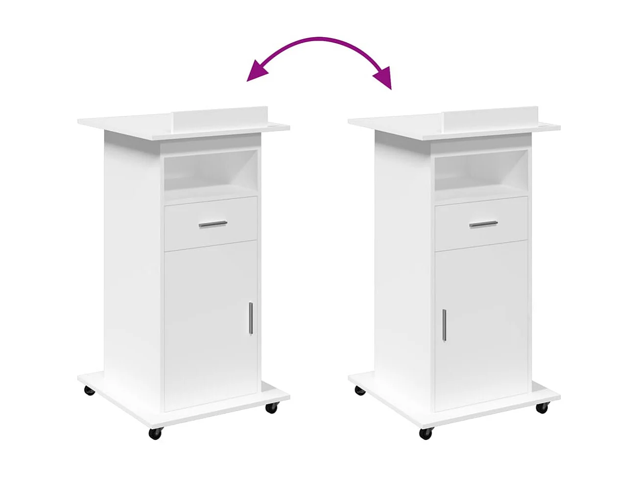 Leggio con Ruote e Cassetto Bianco 55x55x107 cm in Multistrato