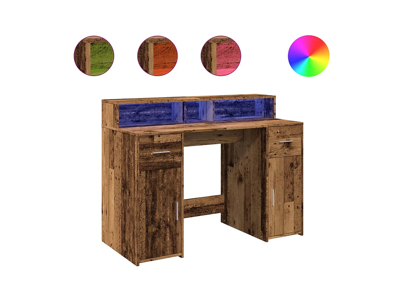 Bureau avec lumières LED vieux bois bois d'ingénierie