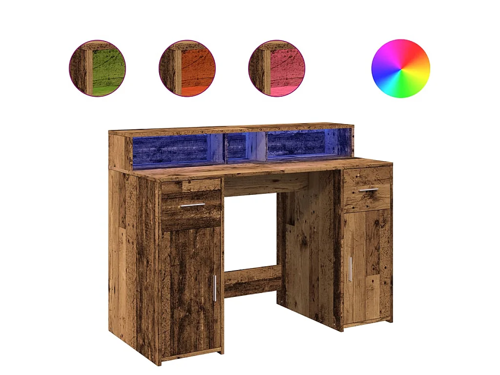 Scrivania con Luci LED Legno Antico 120x55x91 cm in Multistrato