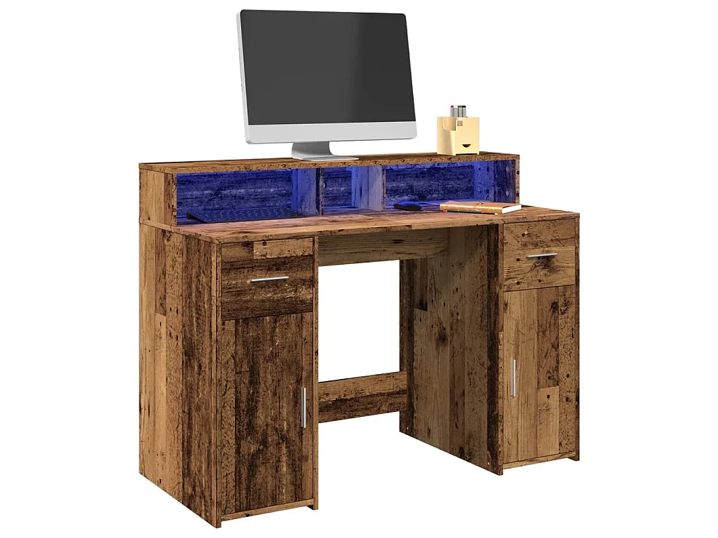 Scrivania con Luci LED Legno Antico 120x55x91 cm in Multistrato