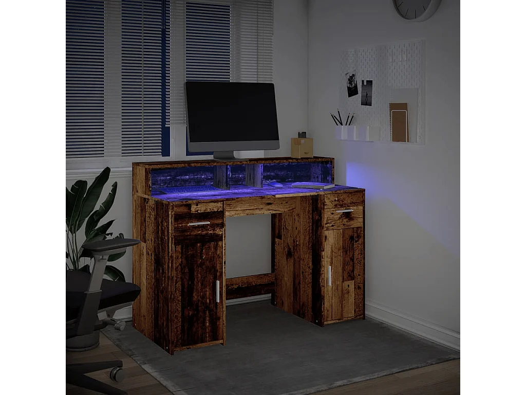 Scrivania con Luci LED Legno Antico 120x55x91 cm in Multistrato