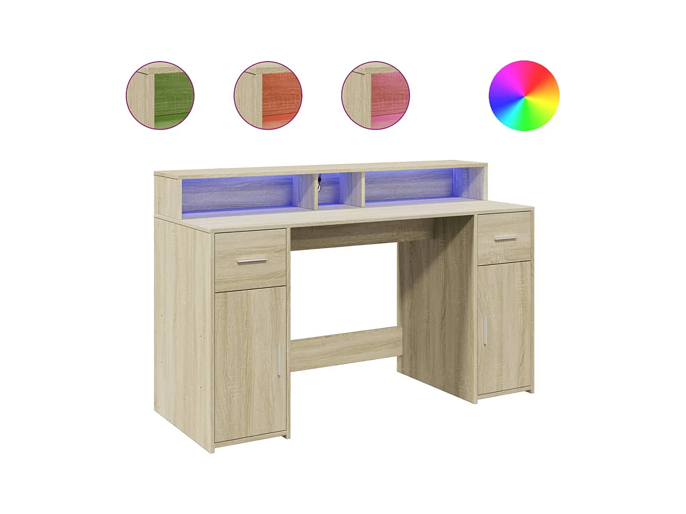 Bureau avec lumières LED chêne sonoma bois d'ingénierie