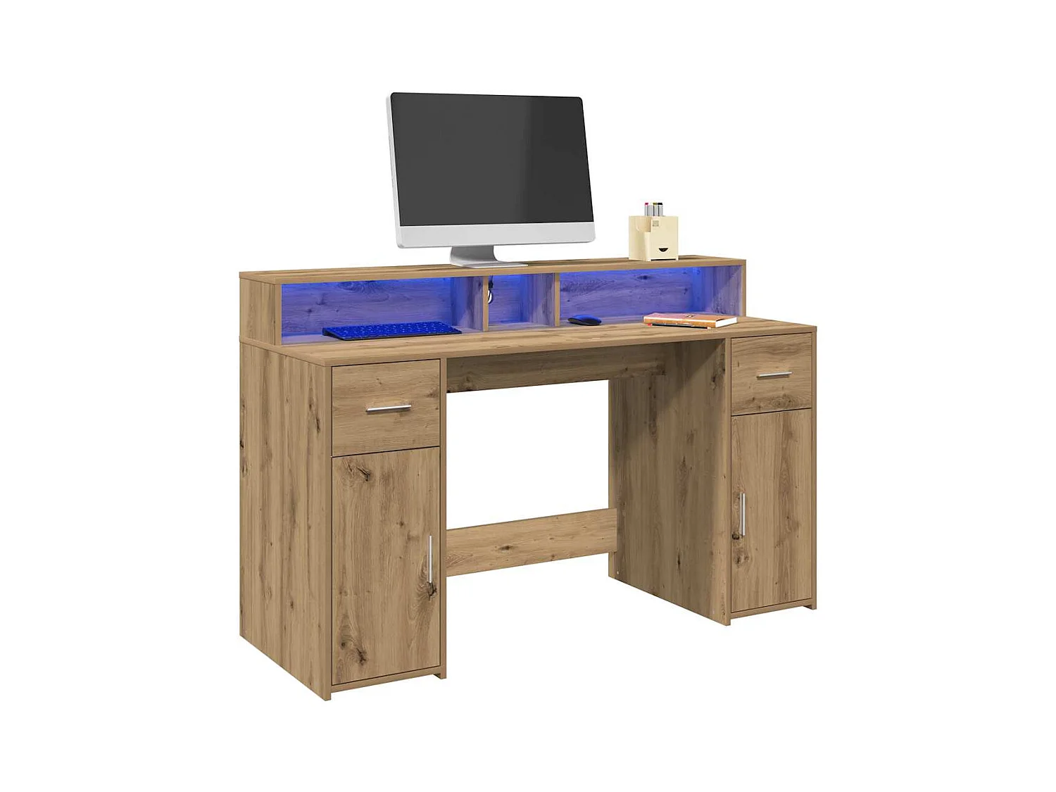 Bureau met LED-verlichting 140x55x91 cm hout artisanaal eiken