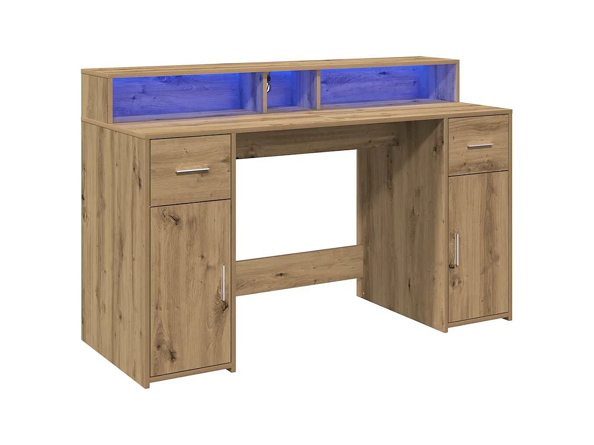Bureau met LED-verlichting 140x55x91 cm hout artisanaal eiken