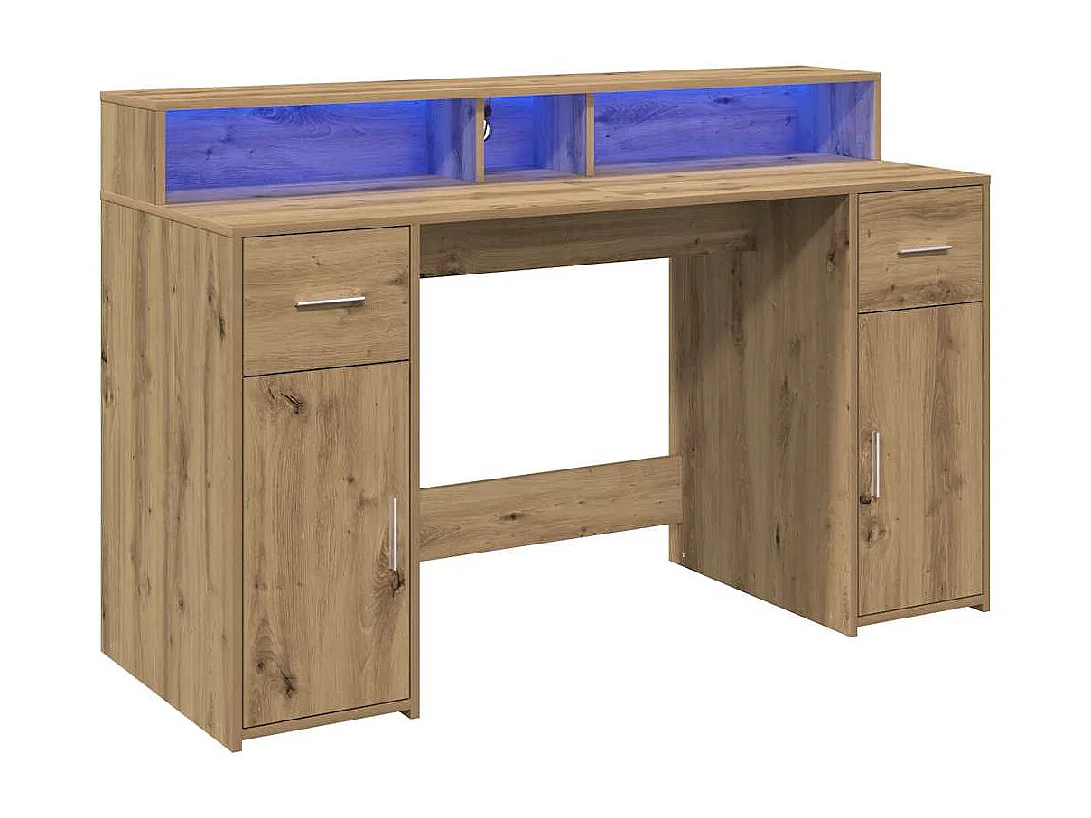 Bureau avec lumières LED chêne artisanal bois d'ingénierie