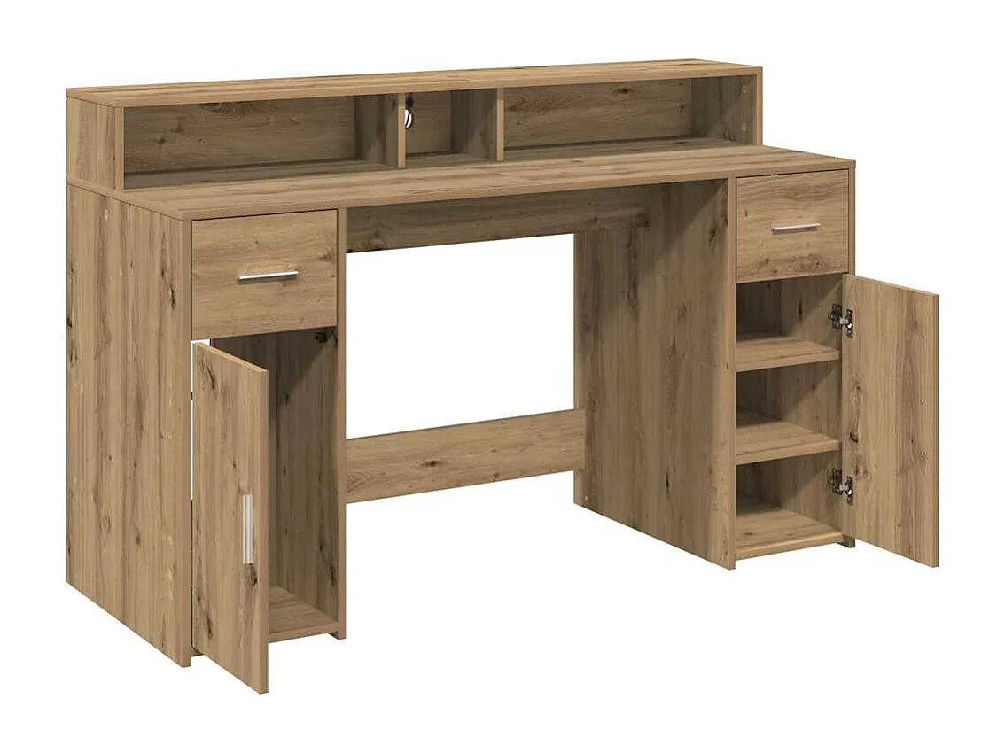 Bureau avec lumières LED chêne artisanal bois d'ingénierie