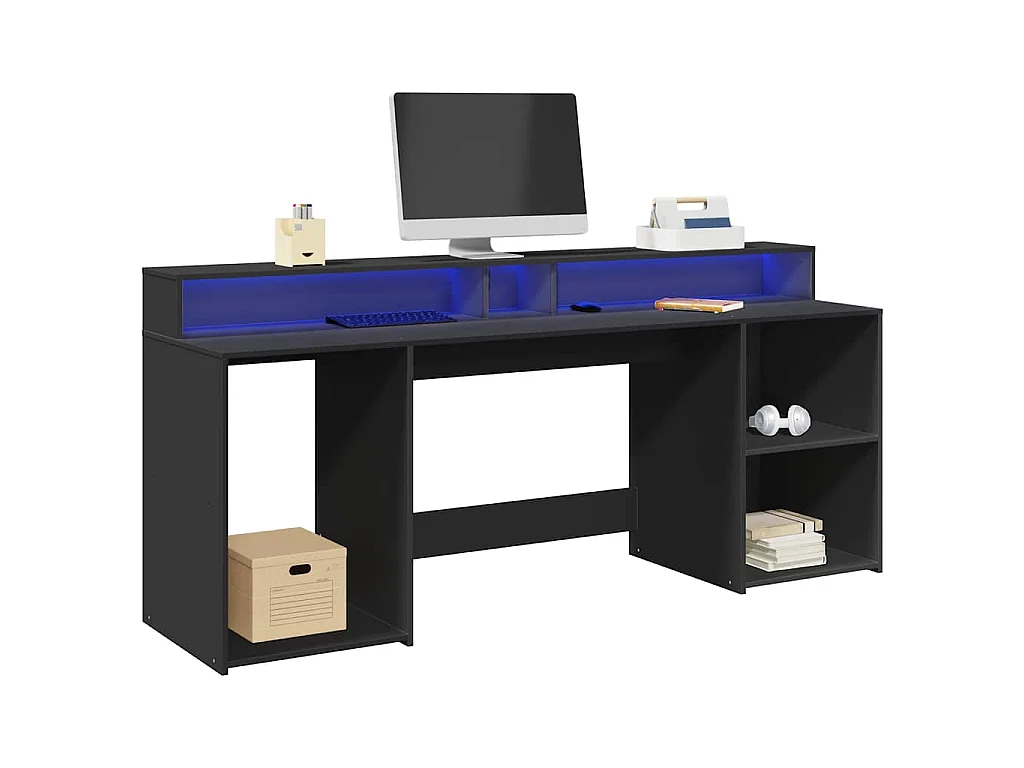 Bureau avec lumières LED noir 200x55x91 cm bois d'ingénierie