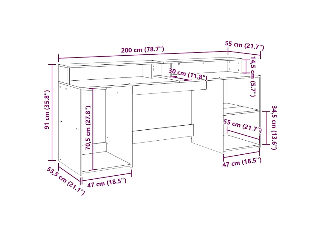 Bureau avec lumières LED noir 200x55x91 cm bois d'ingénierie