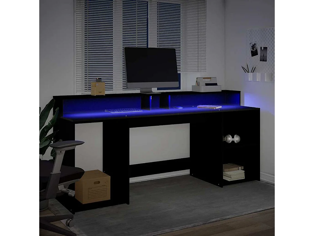 Bureau avec lumières LED noir 200x55x91 cm bois d'ingénierie