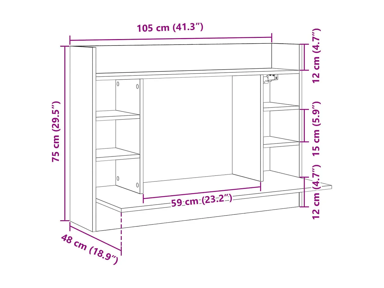 Bureau mural sonoma gris 105x48x75 cm bois d'ingénierie