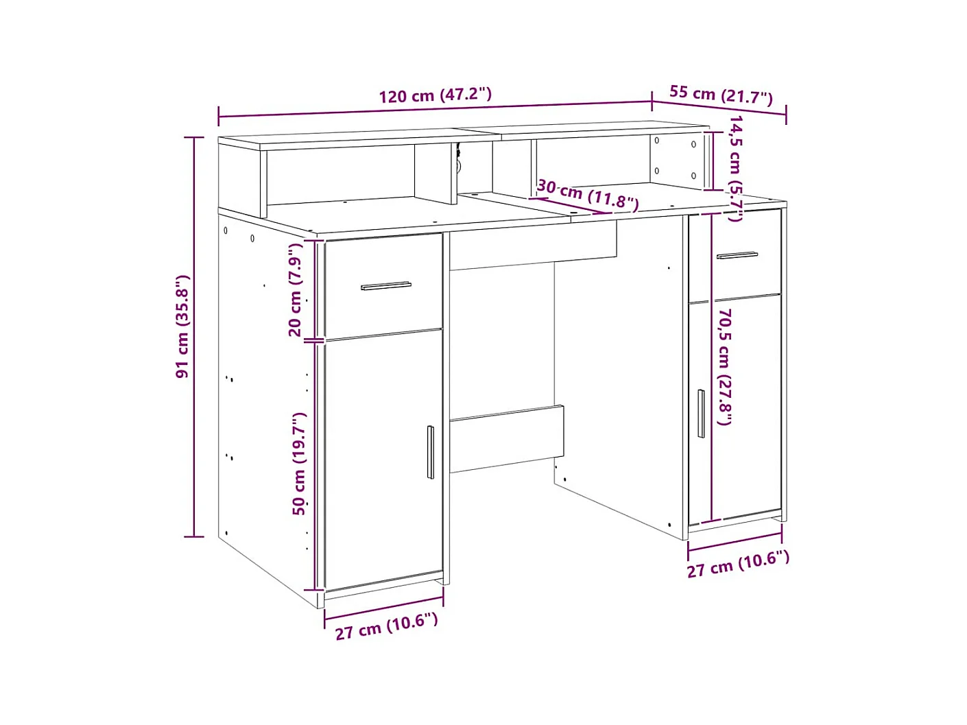 Scrivania con Luci LED Rovere 120x55x91 cm in Legno Multistrato
