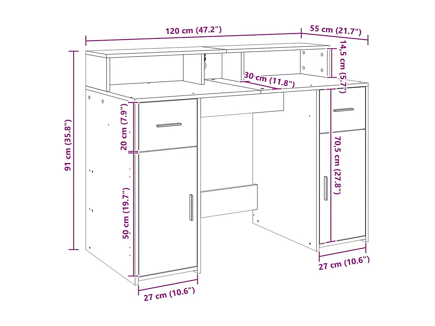 LED-Schreibtisch Artisan-Eiche 120x55x91 cm Holzwerkstoff