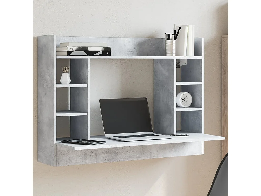 Bureau mural gris béton 105x48x75 cm bois d'ingénierie