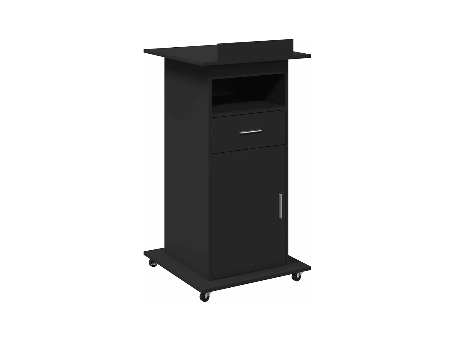 Pupitre et roues et tiroir noir 55x55x107 cm bois d'ingénierie