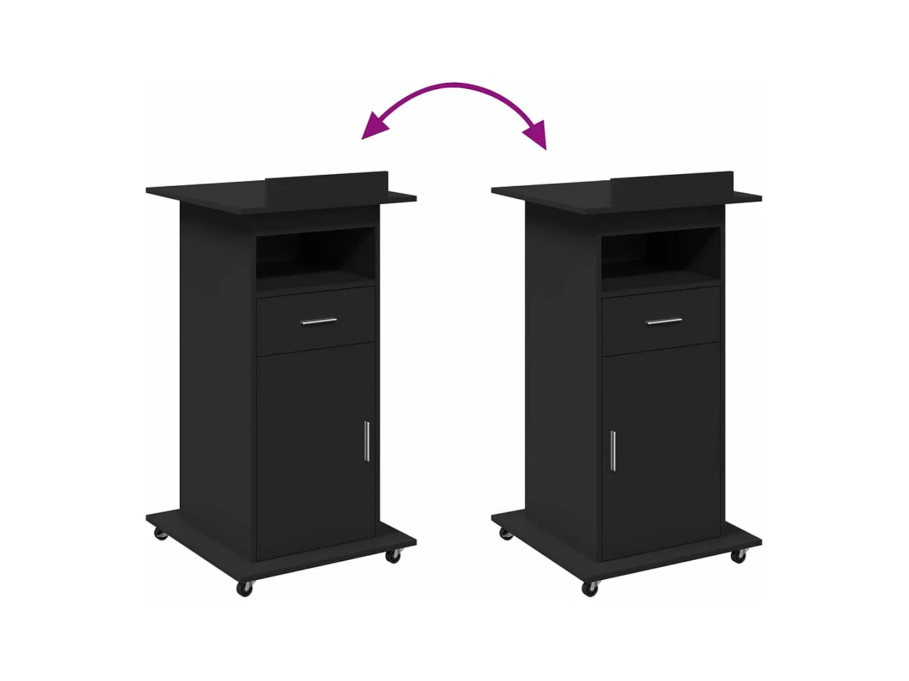 Pupitre et roues et tiroir noir 55x55x107 cm bois d'ingénierie