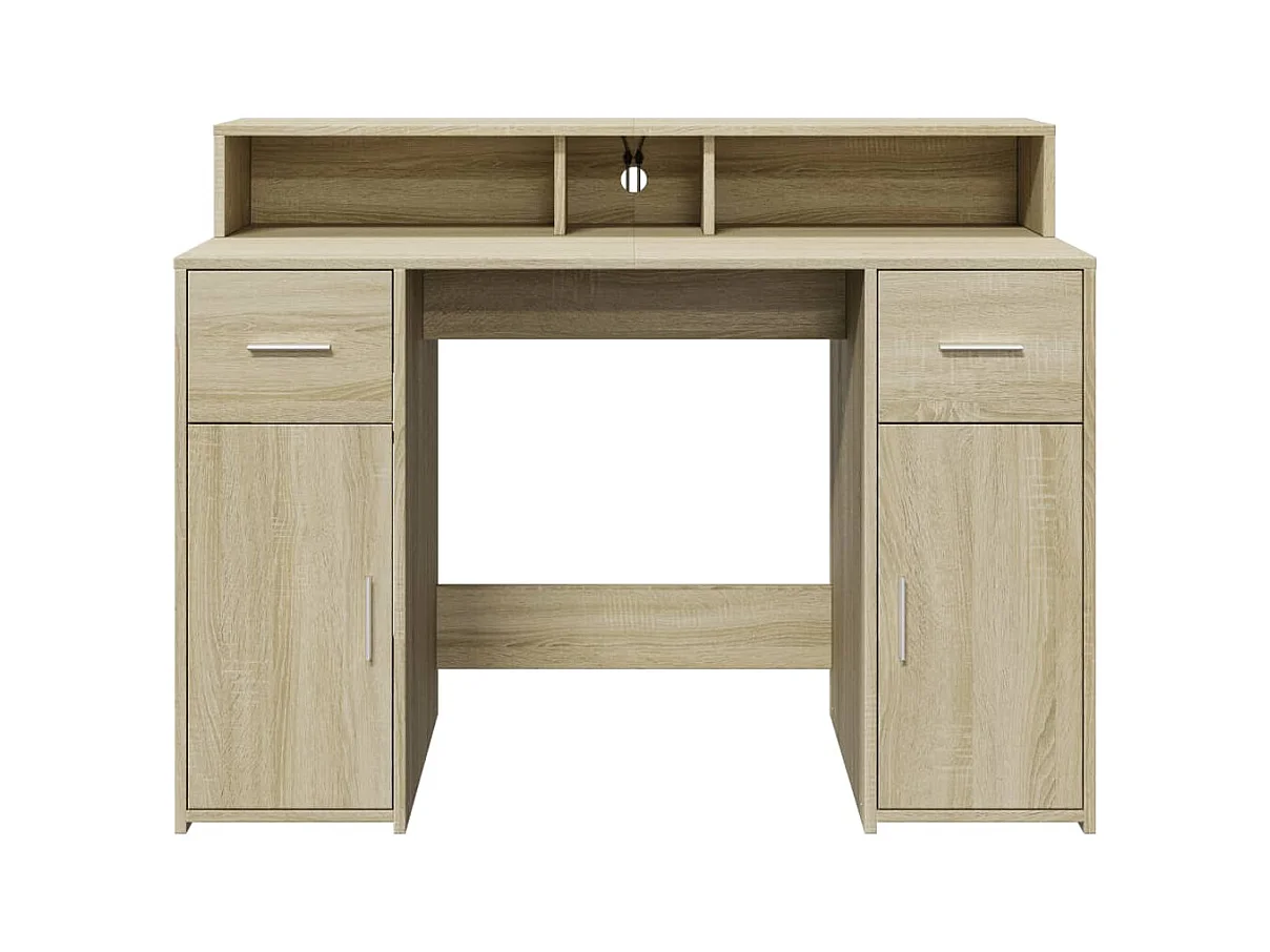 Bureau avec lumières LED chêne sonoma bois d'ingénierie