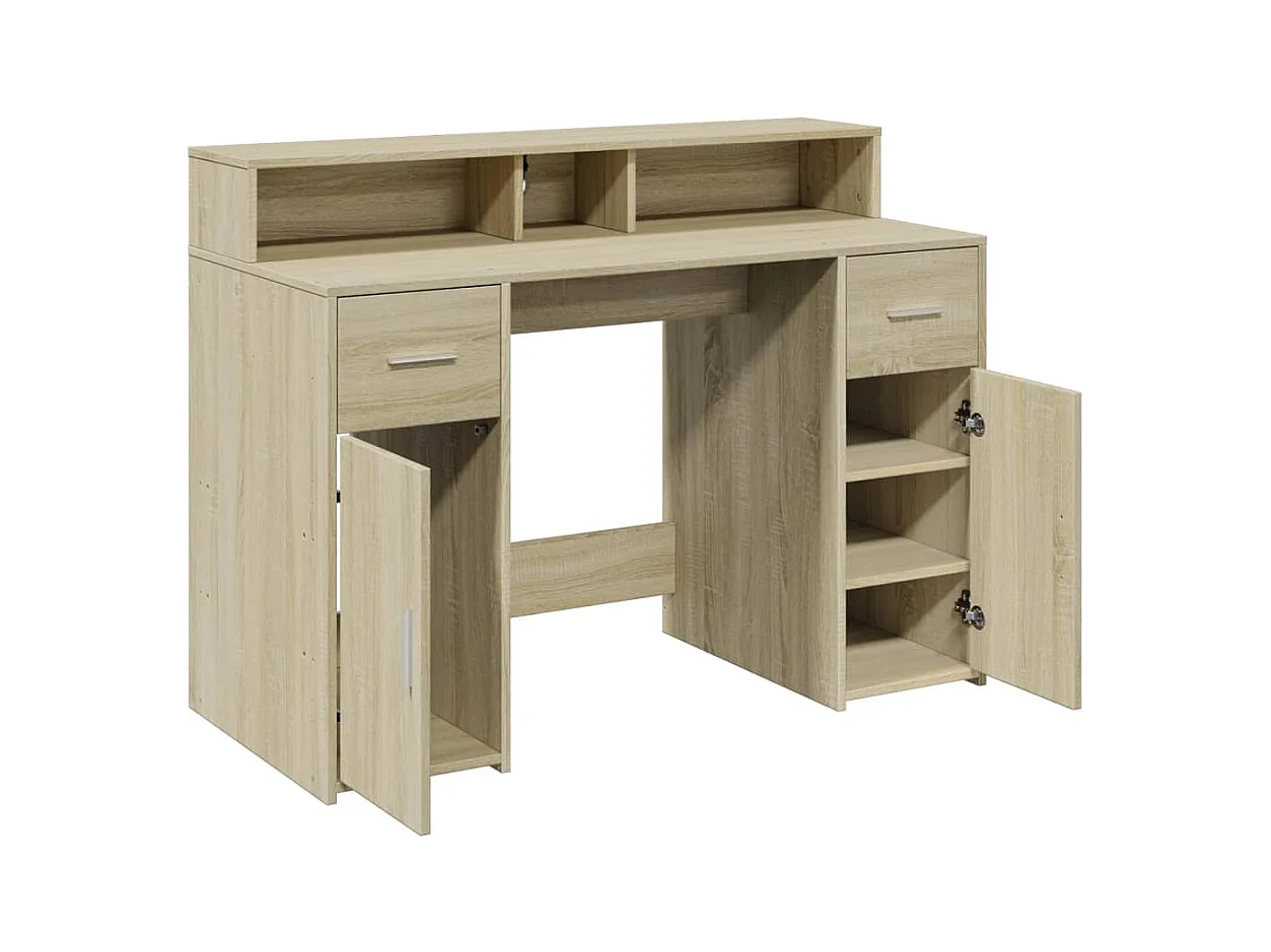 Bureau avec lumières LED chêne sonoma bois d'ingénierie