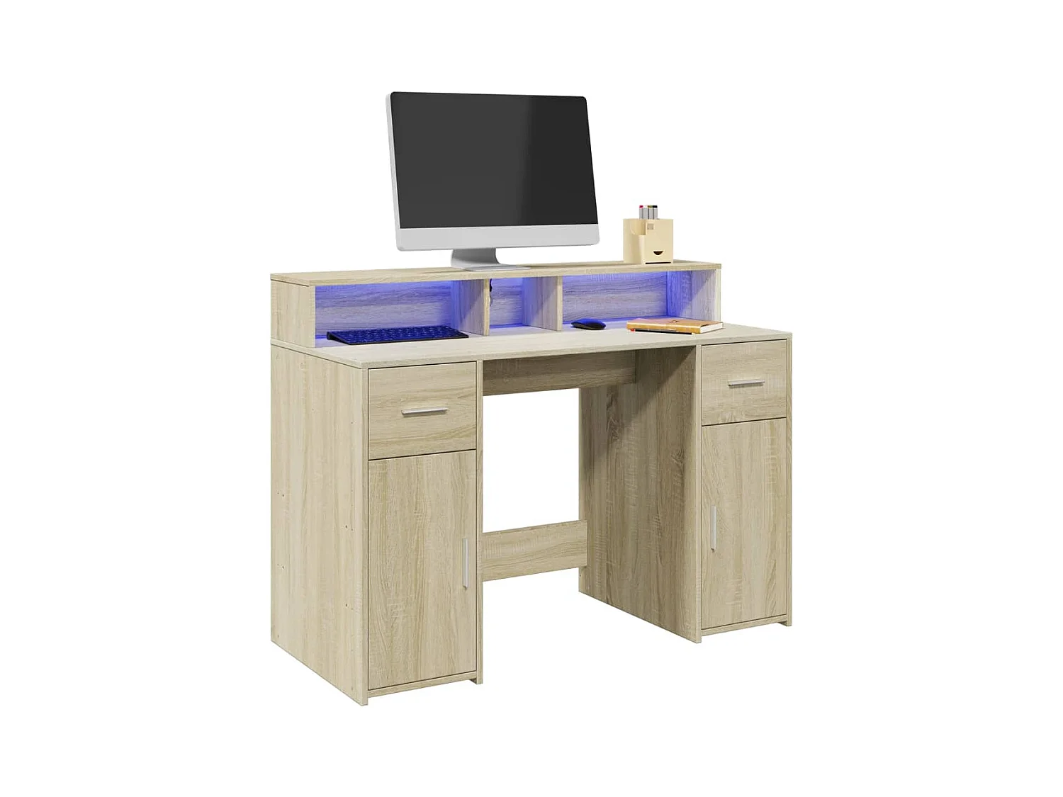 LED-Schreibtisch Sonoma-Eiche 120x55x91 cm Holzwerkstoff