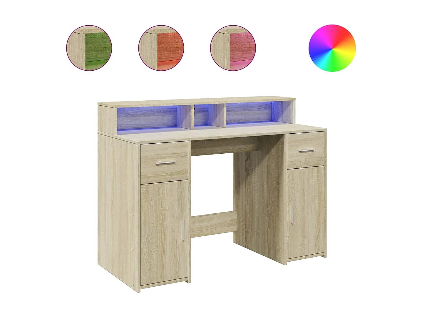 LED-Schreibtisch Sonoma-Eiche 120x55x91 cm Holzwerkstoff