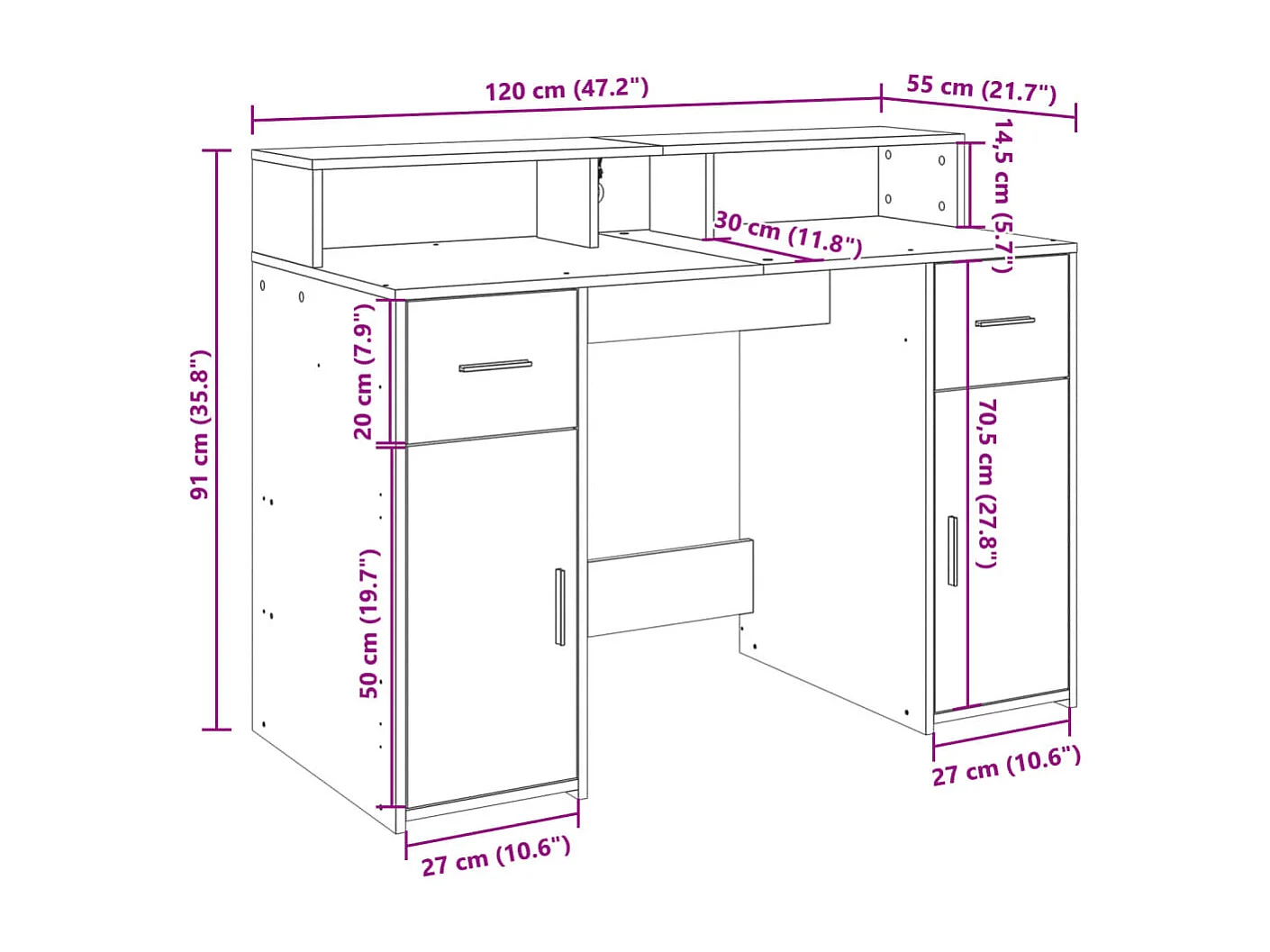 LED-Schreibtisch Sonoma-Eiche 120x55x91 cm Holzwerkstoff