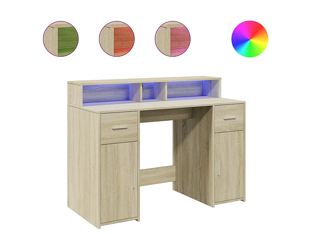 Bureau avec lumières LED chêne sonoma bois d'ingénierie