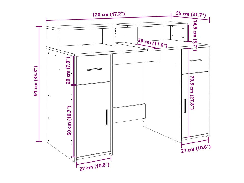 Bureau avec lumières LED chêne sonoma bois d'ingénierie