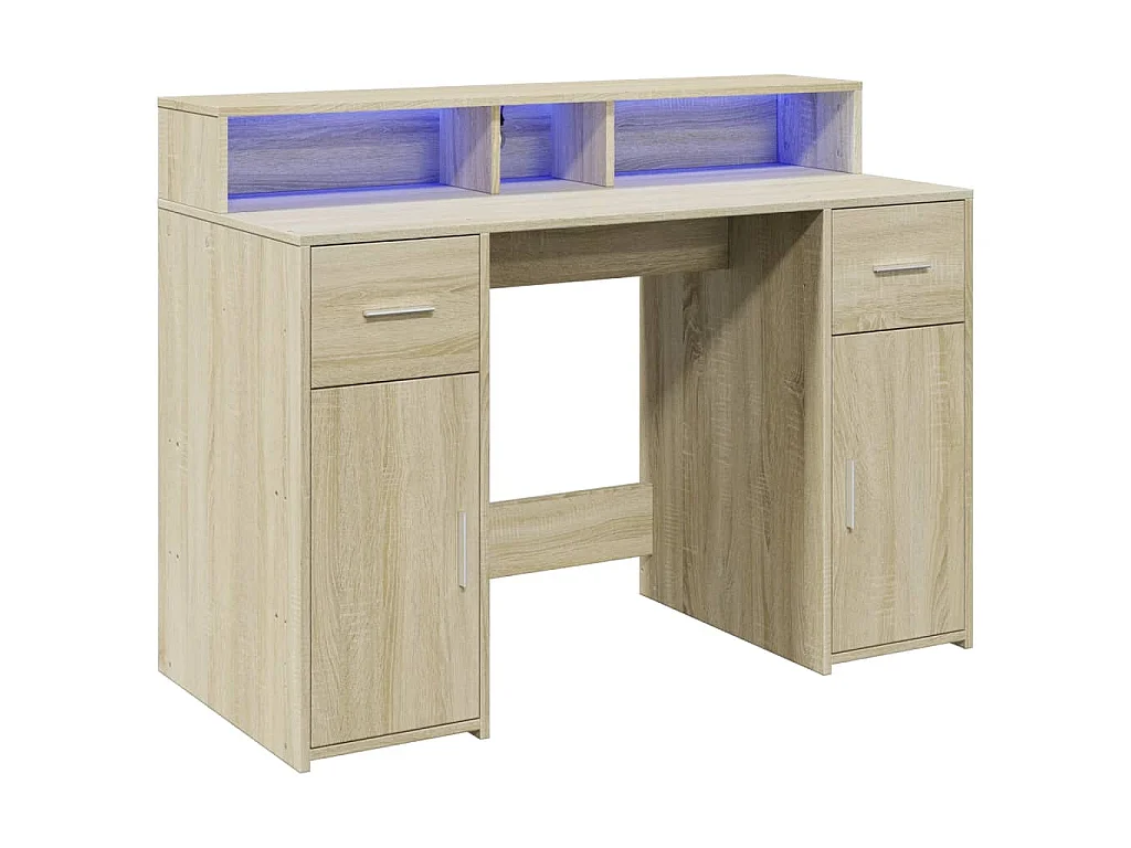 Bureau avec lumières LED chêne sonoma bois d'ingénierie