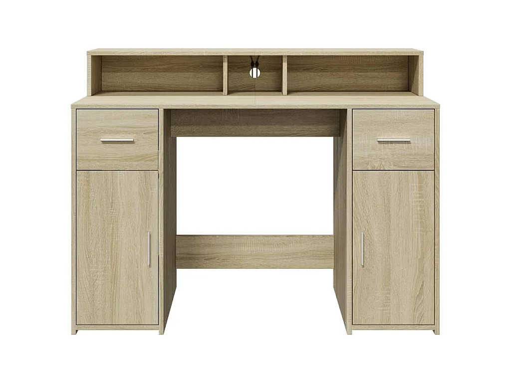 Bureau avec lumières LED chêne sonoma bois d'ingénierie