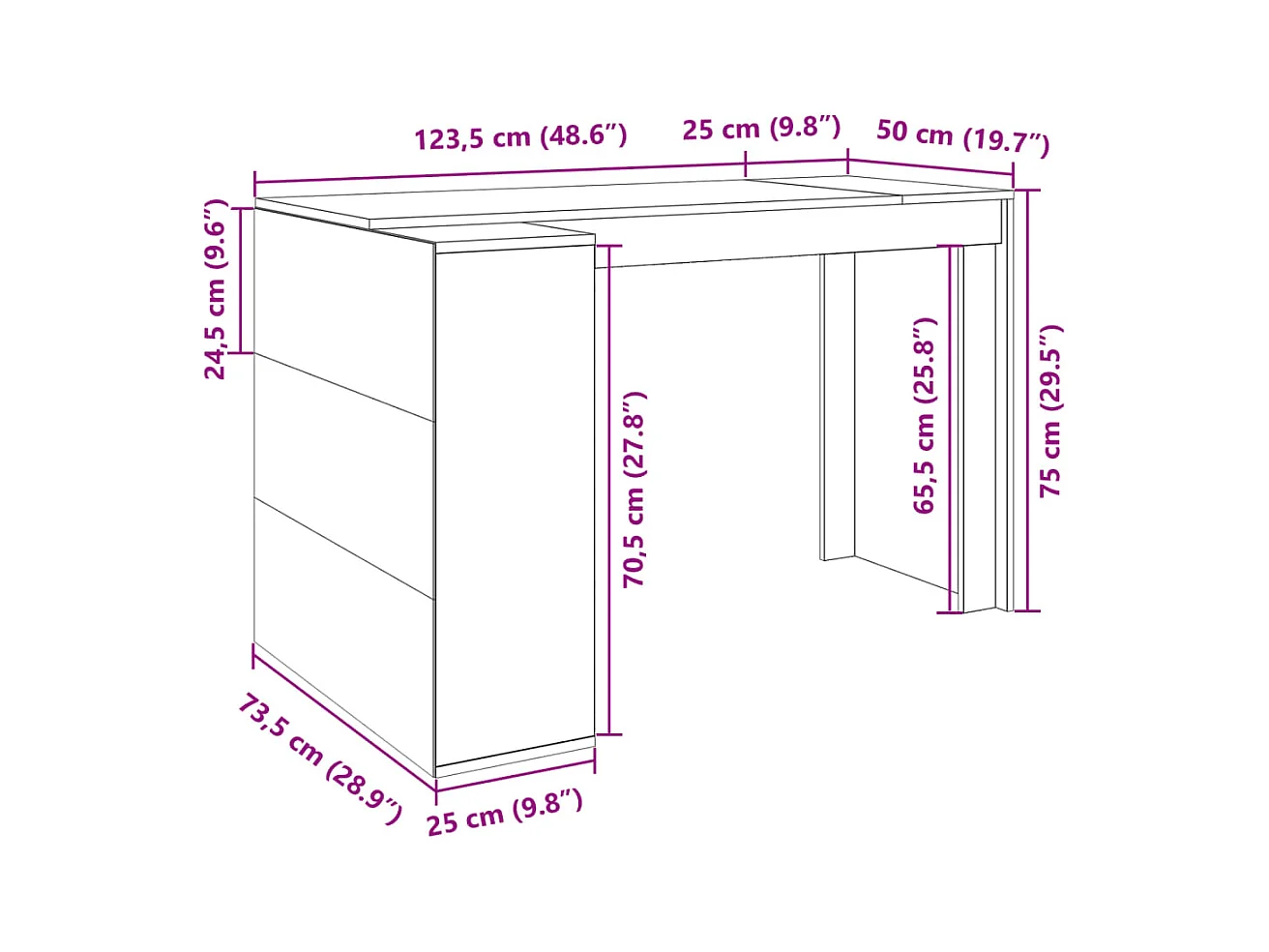 Bureau 123,5x73,5x75 cm bewerkt hout wit