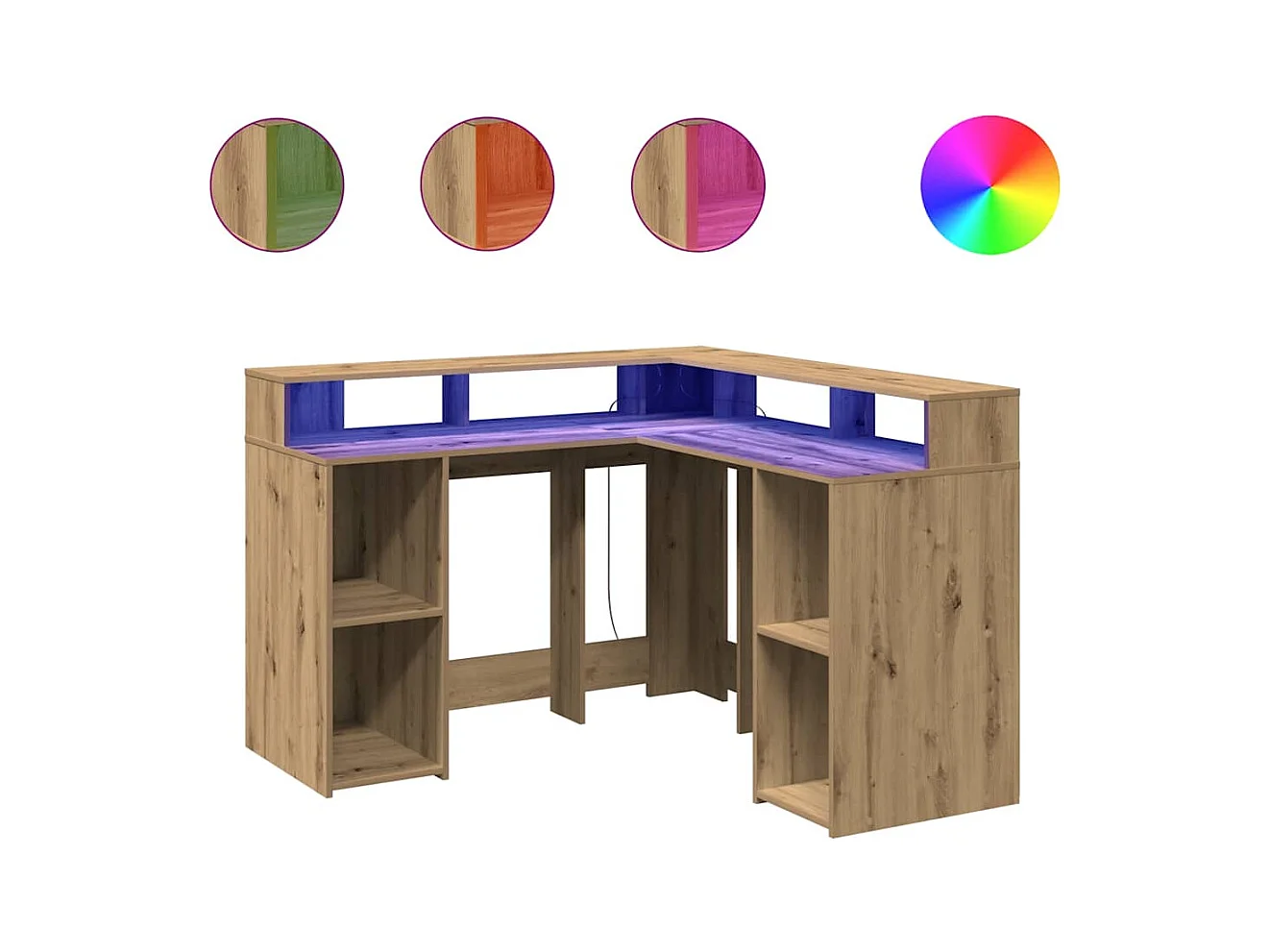 Bureau avec lumières LED chêne artisanal bois d'ingénierie