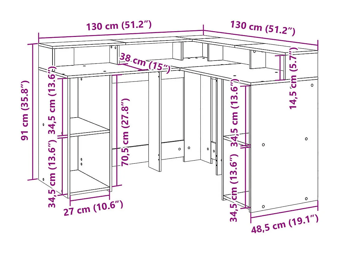 LED-Schreibtisch Artisan-Eiche 130x130x91 Holzwerkstoff