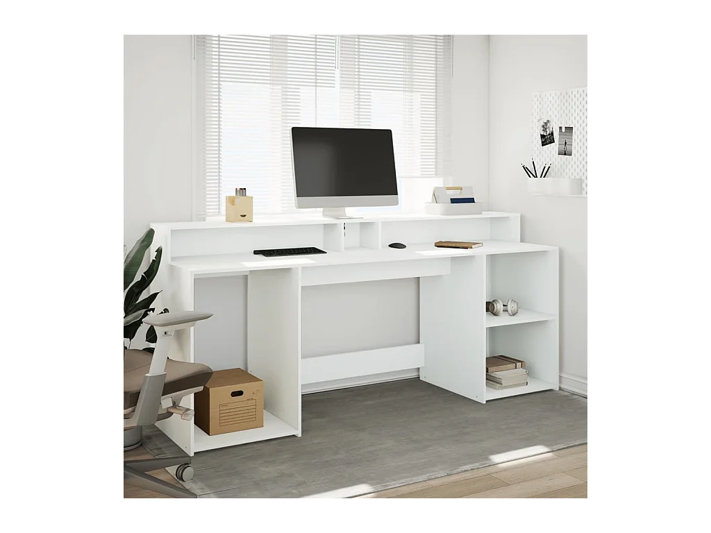 Bureau met LED-verlichting 200x55x91 cm bewerkt hout wit