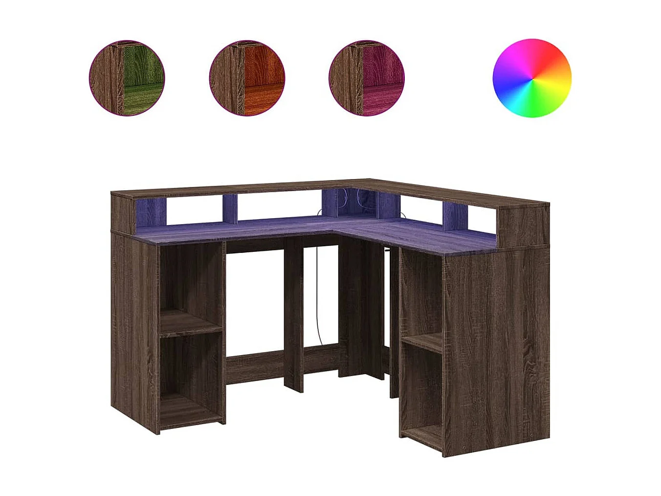 LED-Schreibtisch Braun Eichen-Optik 130x130x91 Holzwerkstoff