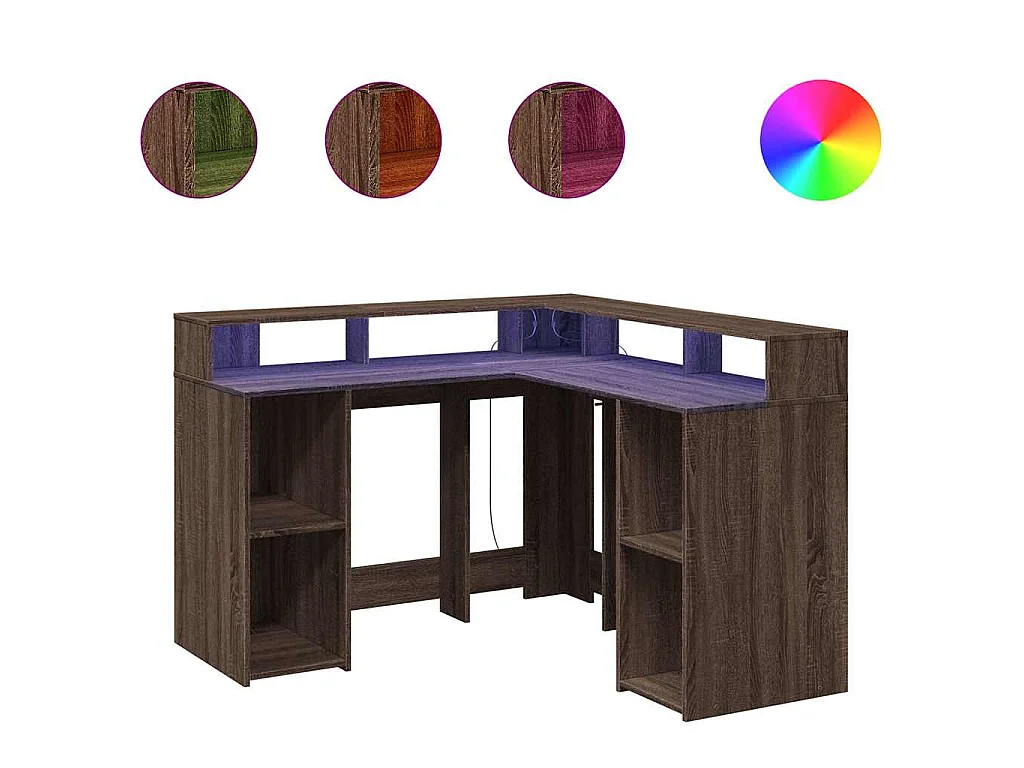 Bureau met LED-verlichting 130x130x91 cm hout bruin eikenkleur