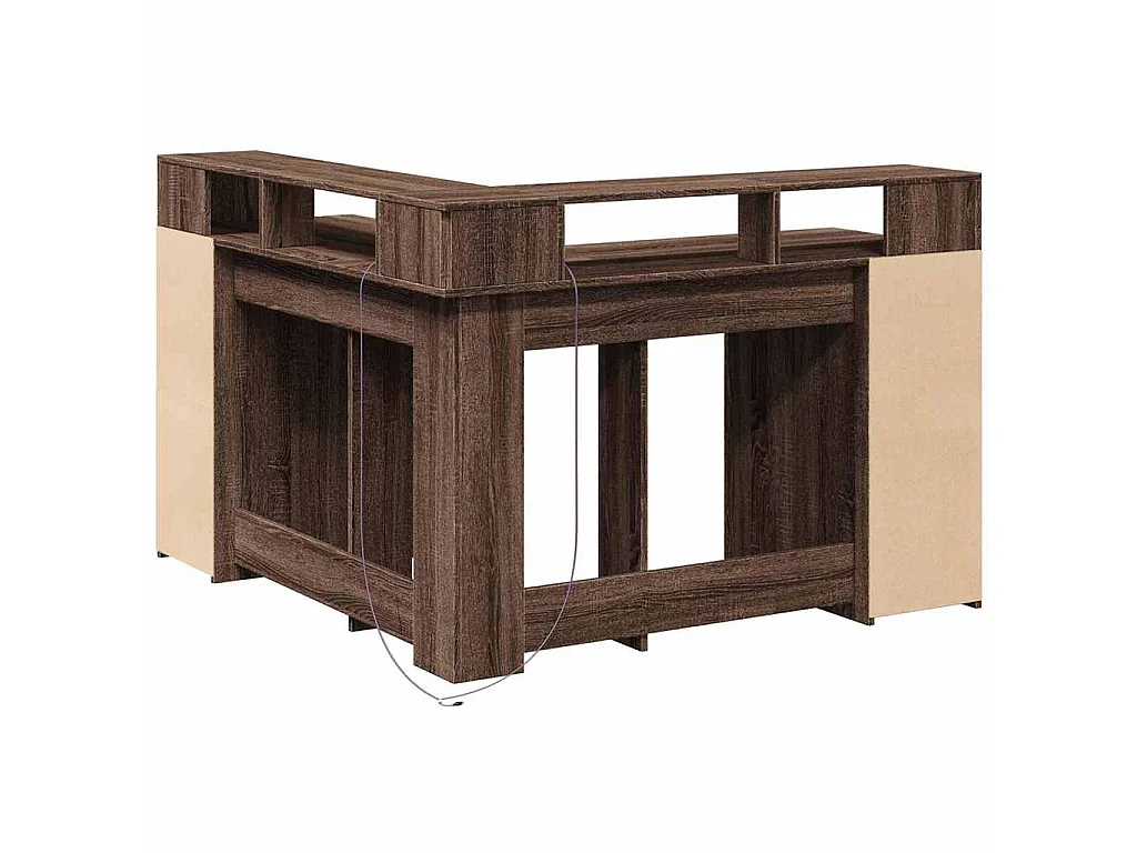 Bureau et lumières LED chêne marron bois d'ingénierie
