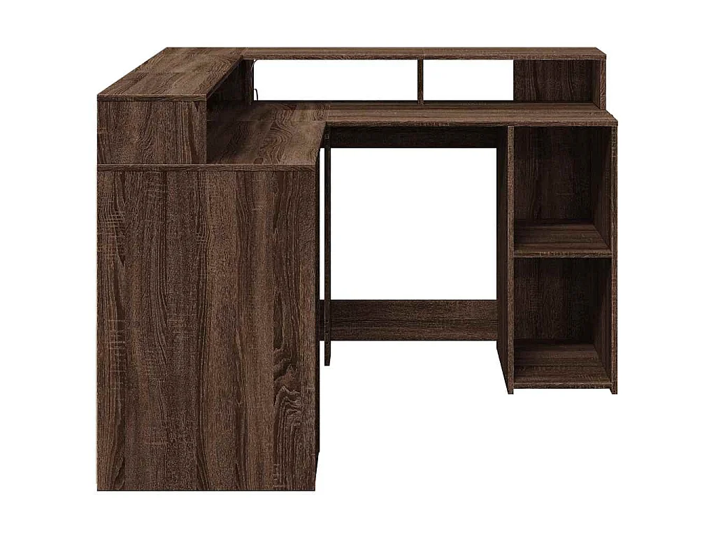 Bureau et lumières LED chêne marron bois d'ingénierie
