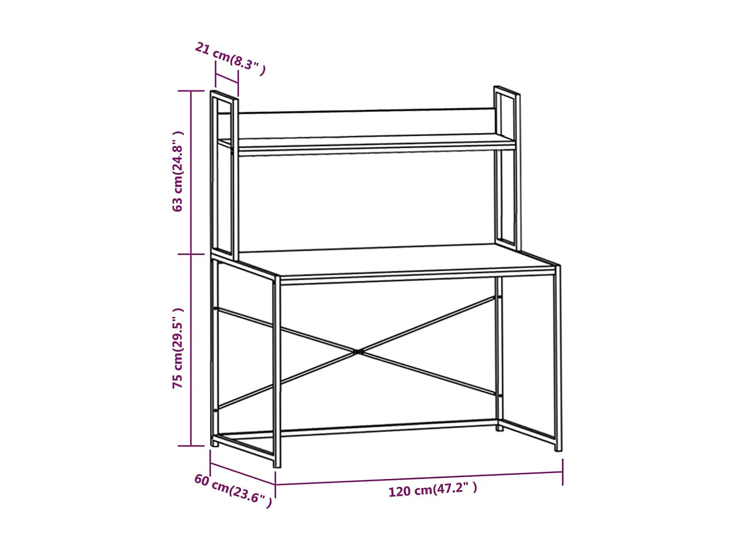 Bureau d'ordinateur Noir et chêne 120 x 60 x 138 cm