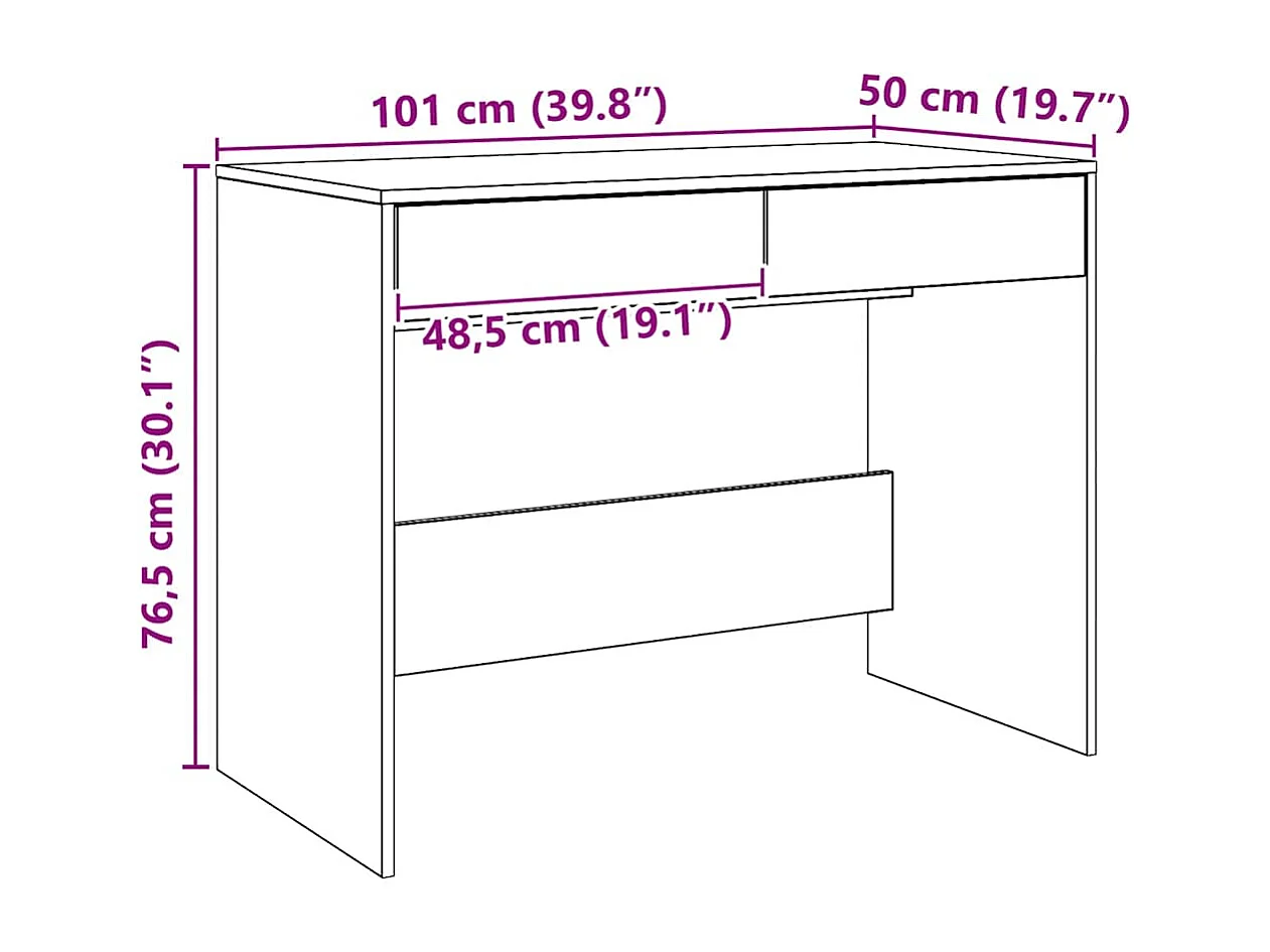 Bureau chêne artisanal 101x50x76,5 cm bois d'ingénierie
