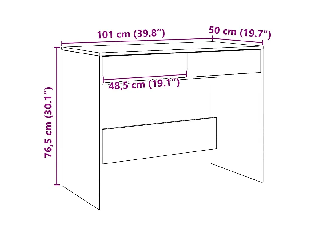 Bureau 101x50x76,5 cm bewerkt hout artisanaal eikenkleur