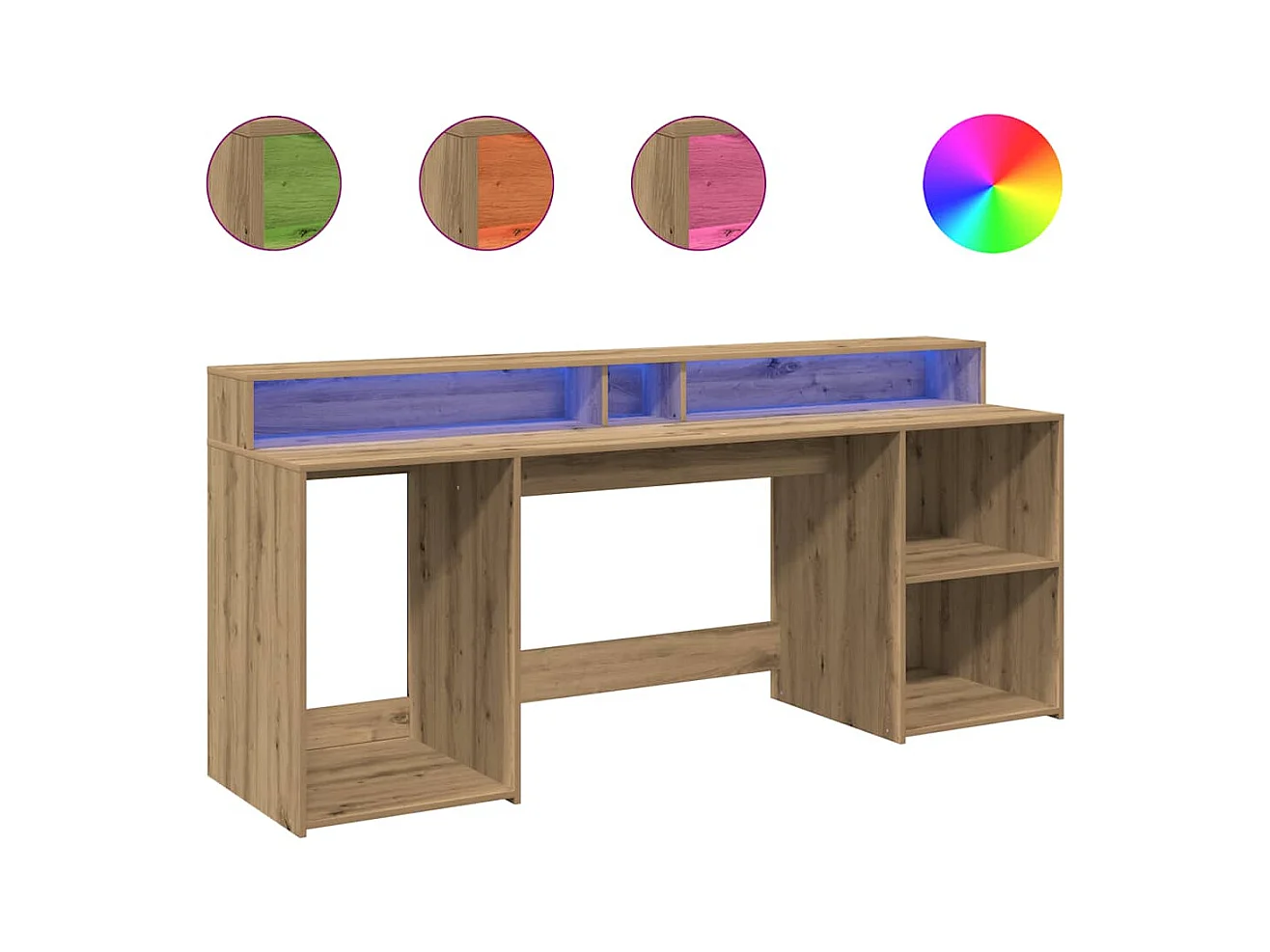 Bureau avec lumières LED chêne artisanal bois d'ingénierie