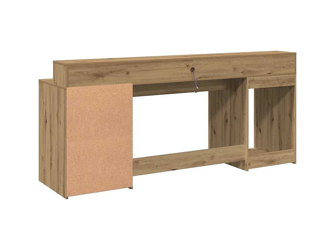 Bureau avec lumières LED chêne artisanal bois d'ingénierie