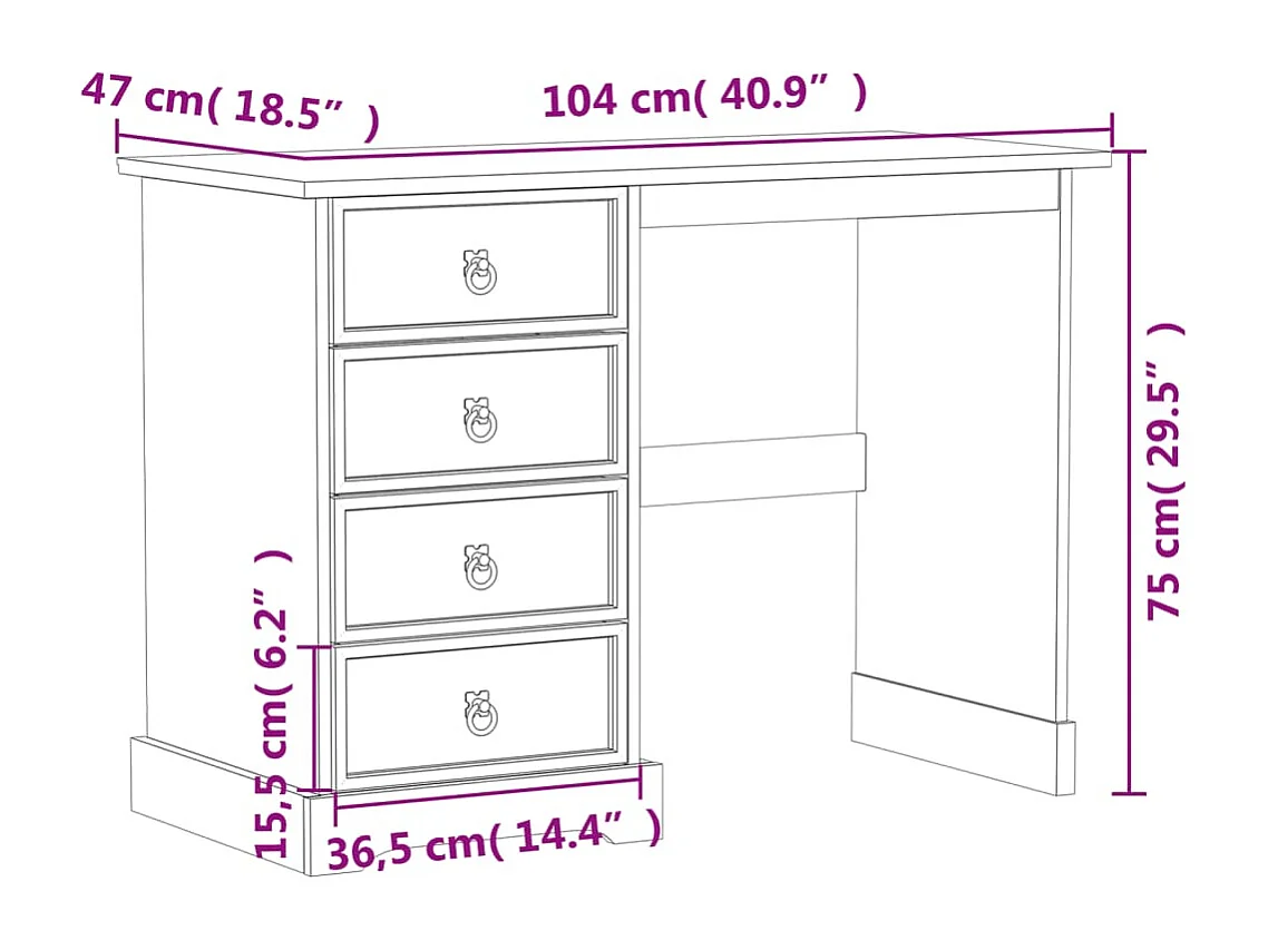 Coiffeuse Corona 104x47x75 cm bois de pin massif