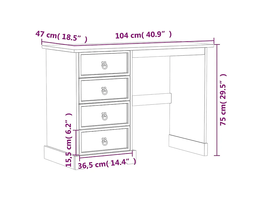 Coiffeuse Corona 104x47x75 cm bois de pin massif