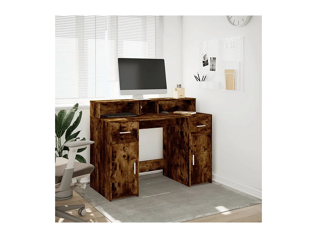 Bureau et lumières LED chêne fumé 120x55x91cm bois d'ingénierie